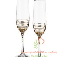 Stiklo taurės šampanui su auksinėmis spiralėmis