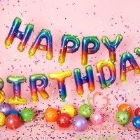 Vaivorykštės spalvos balionai Happy Birthday 35cm